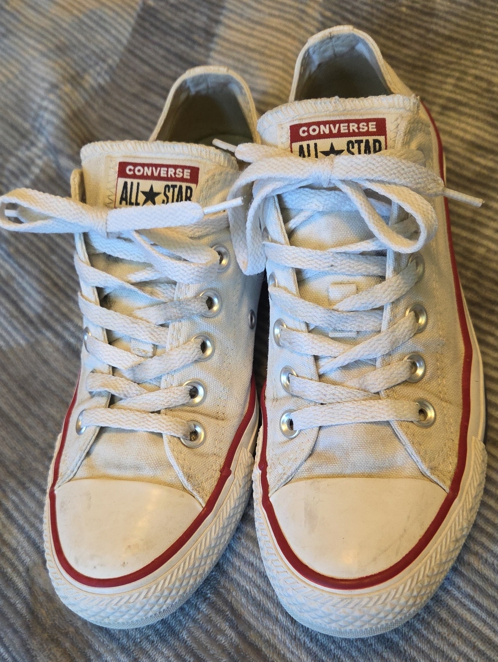 Converse All-Star White Canvas Low Top Sneakers with Red Trim
